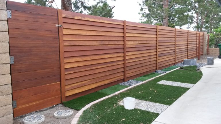 After 1x6 Modern Horizontal Stained Redwood Privacy Fence