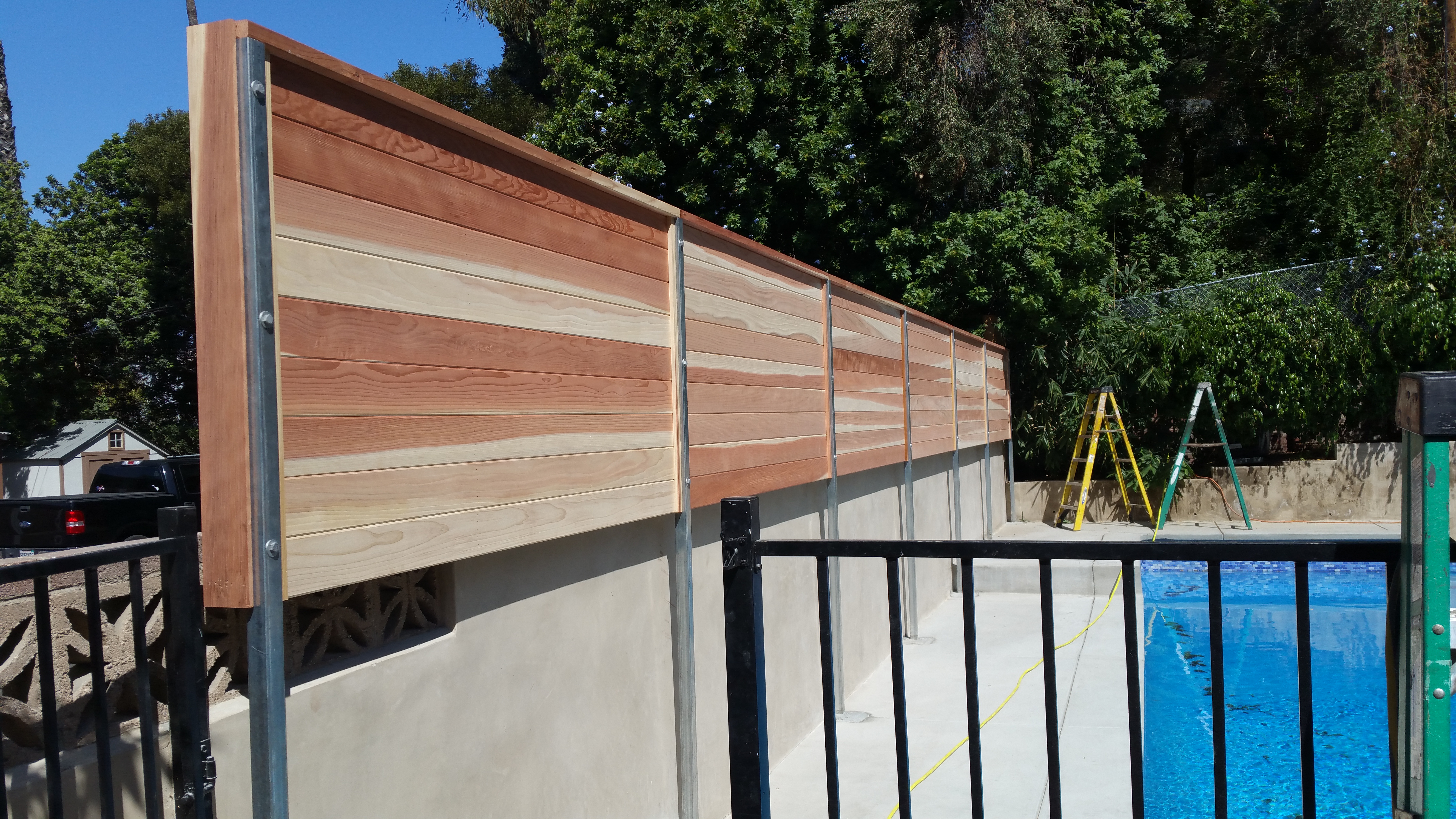 Custom Horizontal Floating Wood Privacy Fence Los Angeles 90027 Built