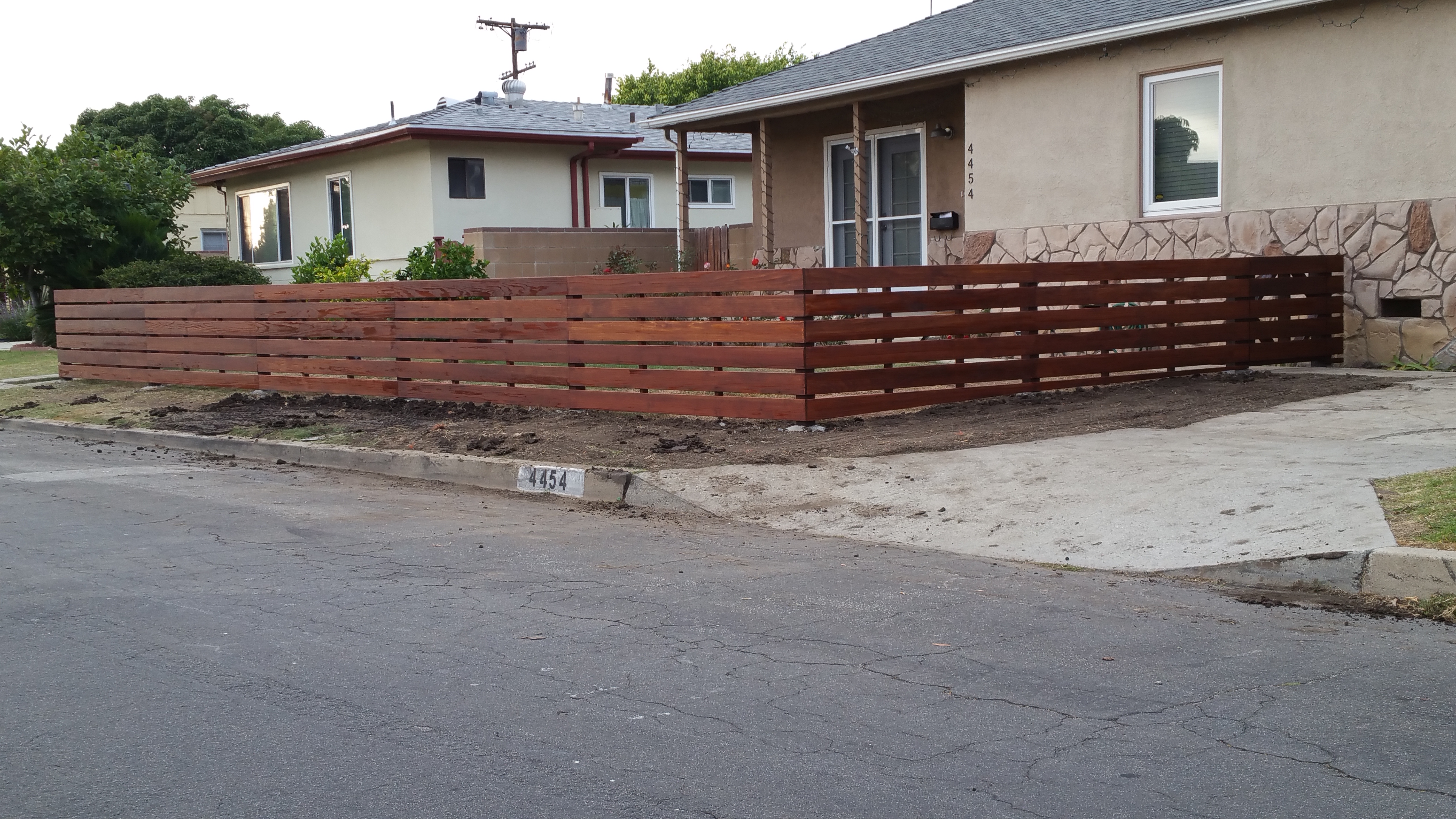 Custom, Stained Horizontal Wood Fence + Matching Pedestrian Gate for ...