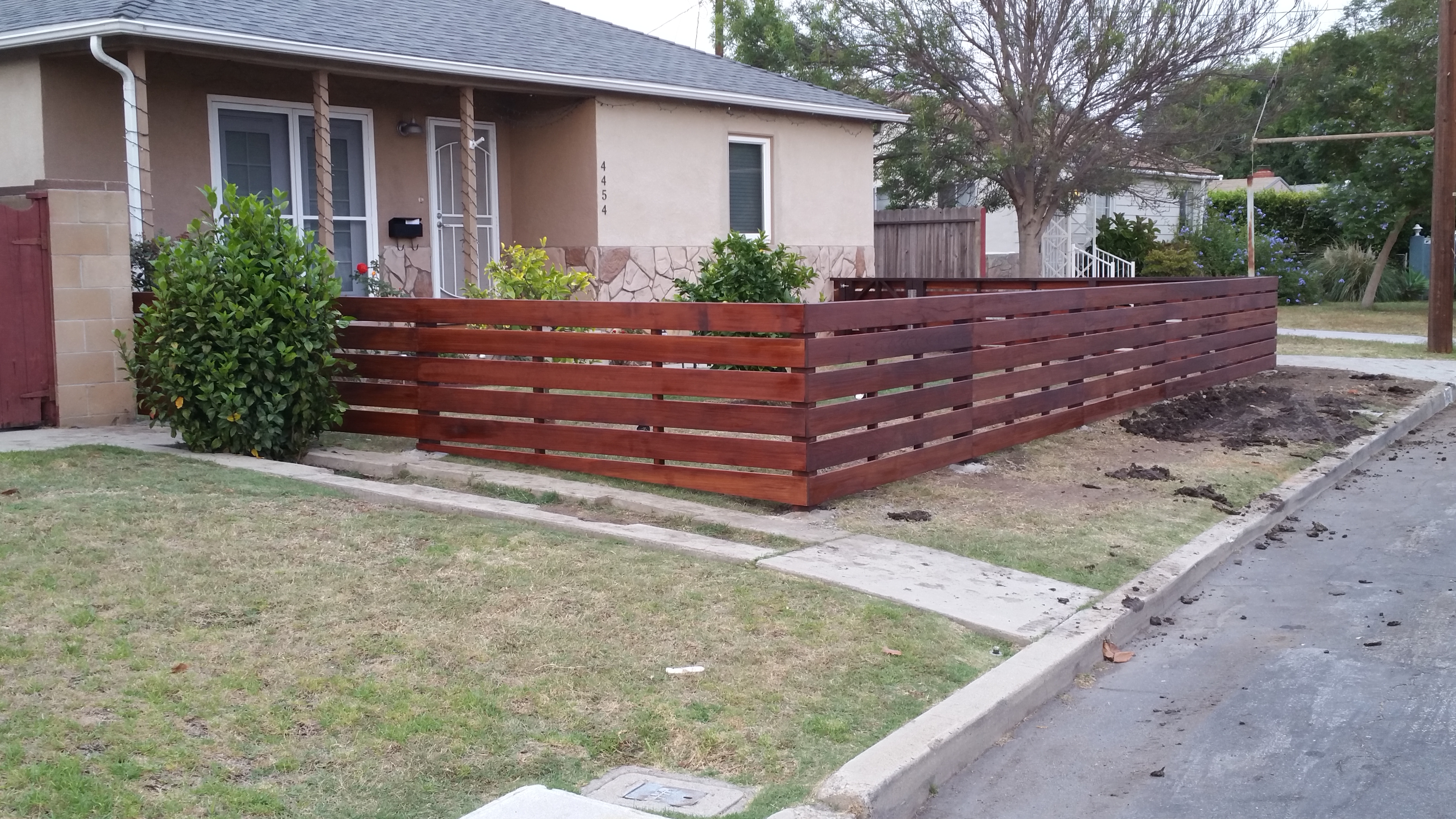 Custom, Stained Horizontal Wood Fence + Matching Pedestrian Gate for ...